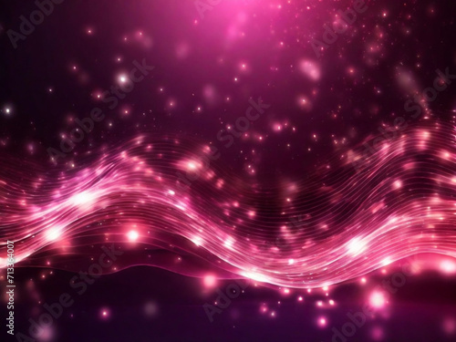 Onda di particelle rosa digitali e sfondo astratto di energia con stelle e puntini brillanti 