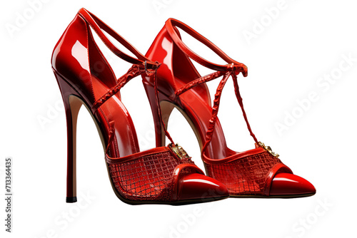 illustration of luxury pair of red high heel, Isolated on transparent PNG background, Generative ai