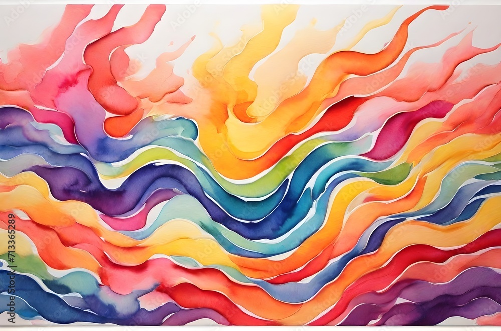 Watercolor abstract Waves rainbow colors patterns, liquid background
