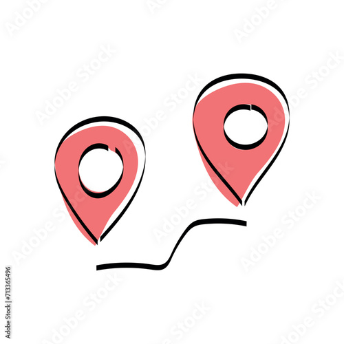 mark. address. point out. show. press. map. a placemark on the map. specify the address on the map. the red dot. Doodle. vector. on a white background.