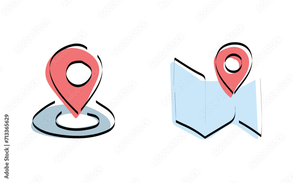 mark. address. point out. show. press. map. a placemark on the map. specify the address on the map. the red dot. Doodle. vector. on a white background. mark. address. point out. show. press. map. a placemark on the map. specify the address on the map. the red dot. Doodle. vector. on a white background.
