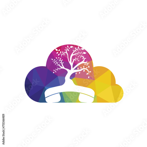 Nature call vector logo design. Handset tree with cloud icon design template.