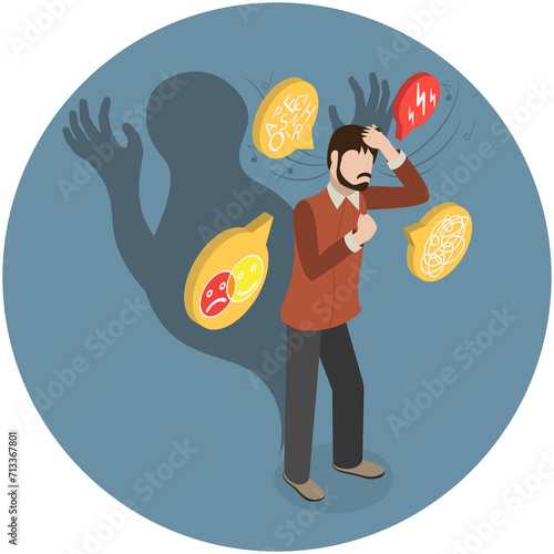 Φωτογραφία 3D Isometric Flat  Conceptual Illustration of Schizophrenia, Person with Paranoi