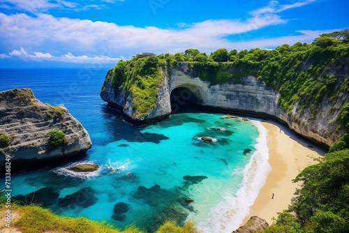 A beautiful beach on Nusa Penida Island in Bali, Indonesia. Generative AI photo