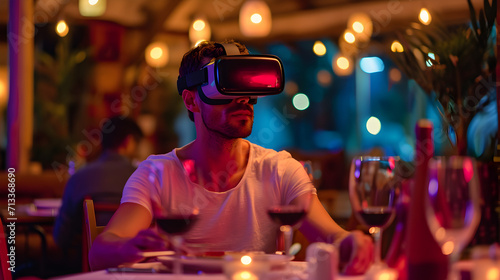 Photograph of one man sleeping in bed wearing a VR headset.