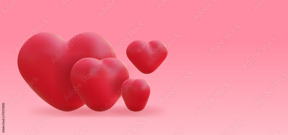 Composition of red realistic hearts with space for text. Valentine`s day hearts poster with copy space