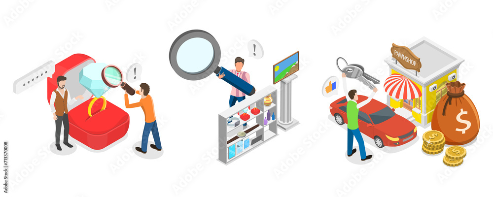 Fototapeta premium 3D Isometric Flat Conceptual Illustration of Pawnshop, Pawn Shop Loan