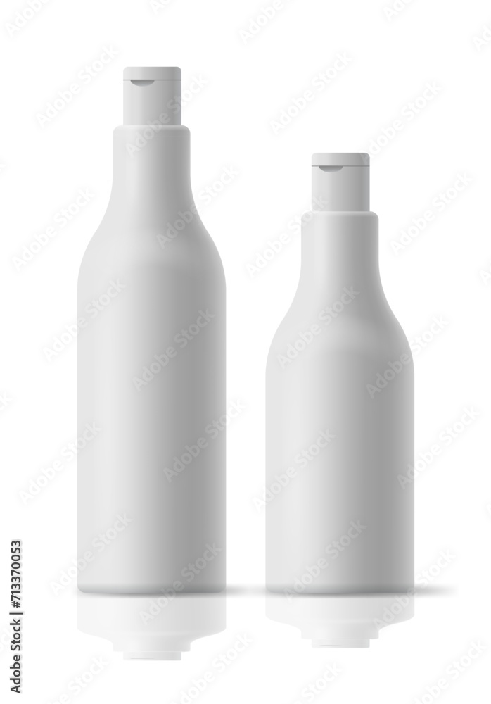 White plastic bottles for shampoo or conditioner on a transparent background. Realistic vector illustration White plastic bottles for shampoo or conditioner on a transparent background. Realistic vector illustration