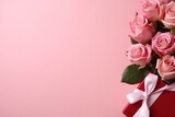 pink roses and gift box with generative ai