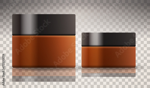 Realistic brown cream jar cosmetic package on transparent background. Brown cream bottle mockup vector illustration
