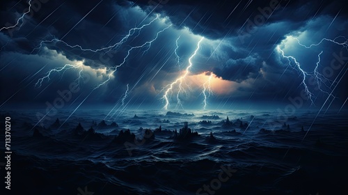Thunderstorm Over Turbulent Sea