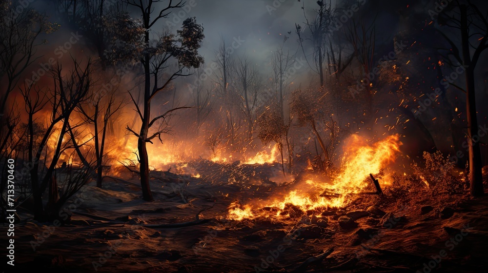 Devastating Wildfire Engulfs Forest at Dusk