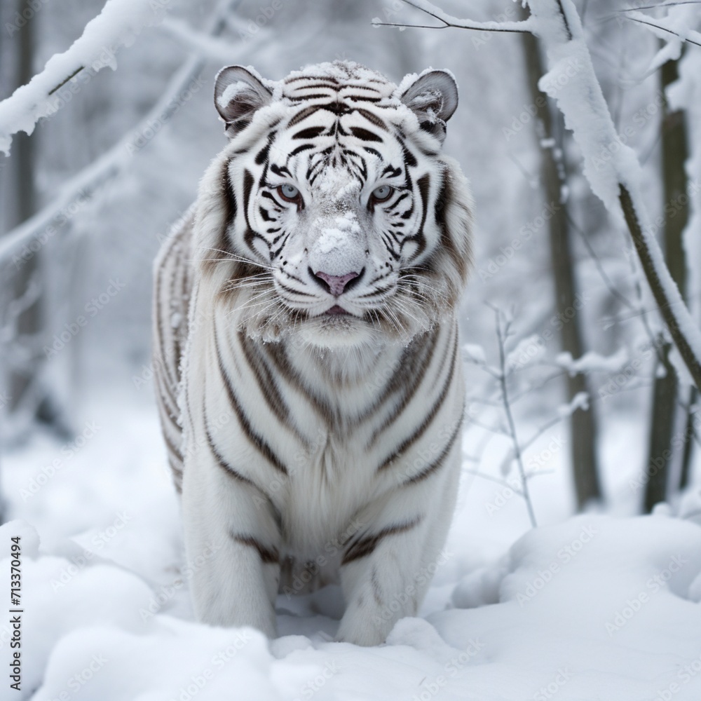 Obraz premium Very nice snowy white siberian tiger image Generative AI