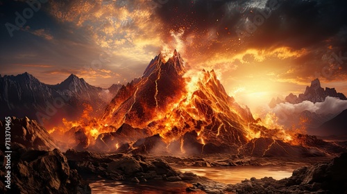 Cataclysmic Volcanic Eruption at Sunset