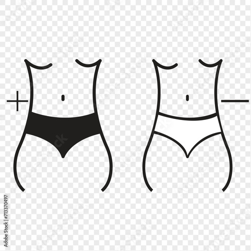 Weight loss icon. Vector Illustration Woman Waist After Diet. Woman Body Silhouette
