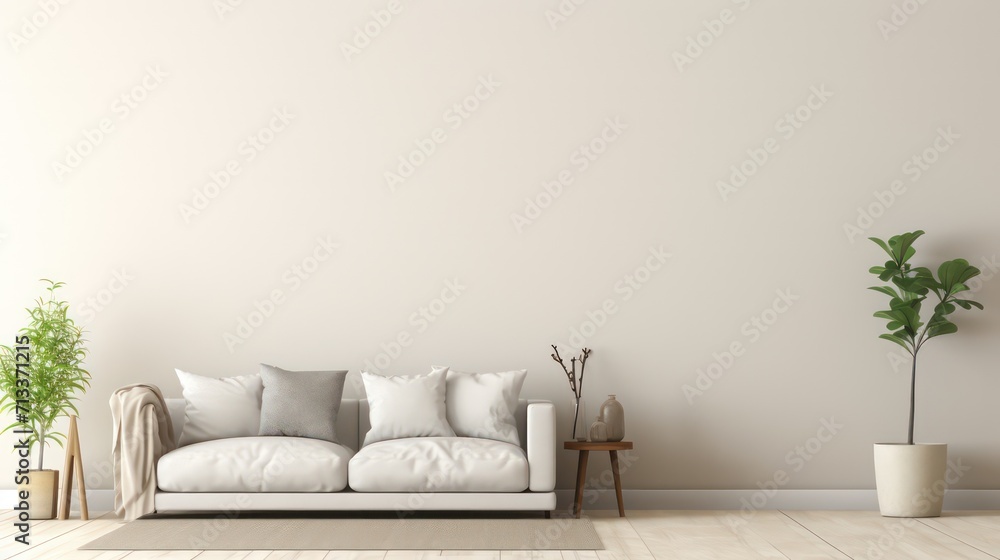 empty blank wall mockup, modern minimalistic interior, beautiful mockup for art painting or similar, generative AI empty blank wall mockup, modern minimalistic interior, beautiful mockup for art painting or similar, generative AI