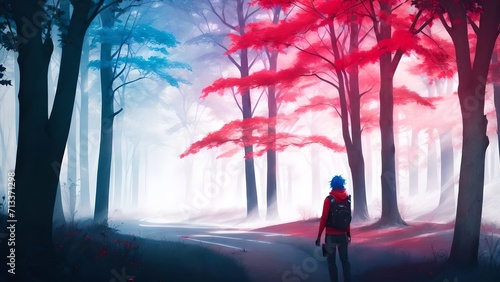Anime guy on a forest background, anime wallpaper, anime background 