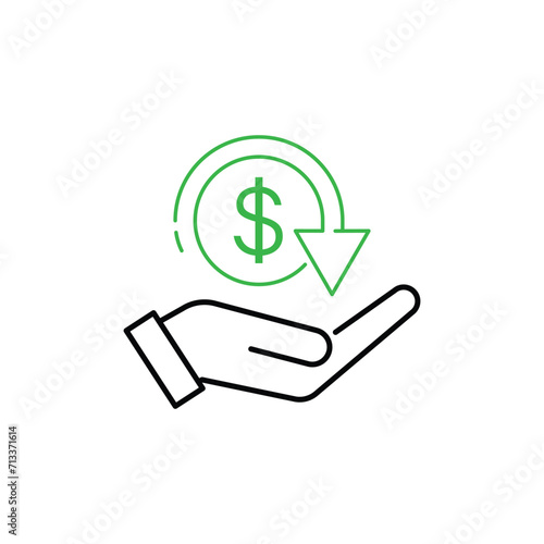 cashback icon, money back, cash back rebate, thin line web symbol on white background