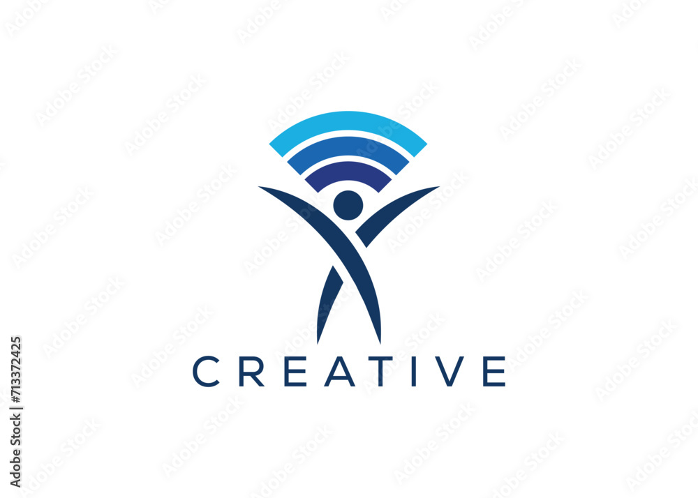 Wi-Fi and Man logo design vector template Wi-Fi and Man logo design vector template
