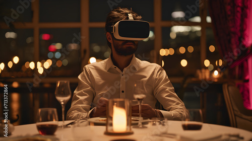 Photograph of one man sleeping in bed wearing a VR headset.