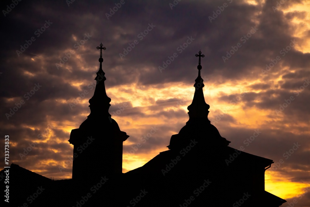 Twilight Silhouette of Church Spires