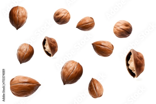 walnuts flying isolated on white background
