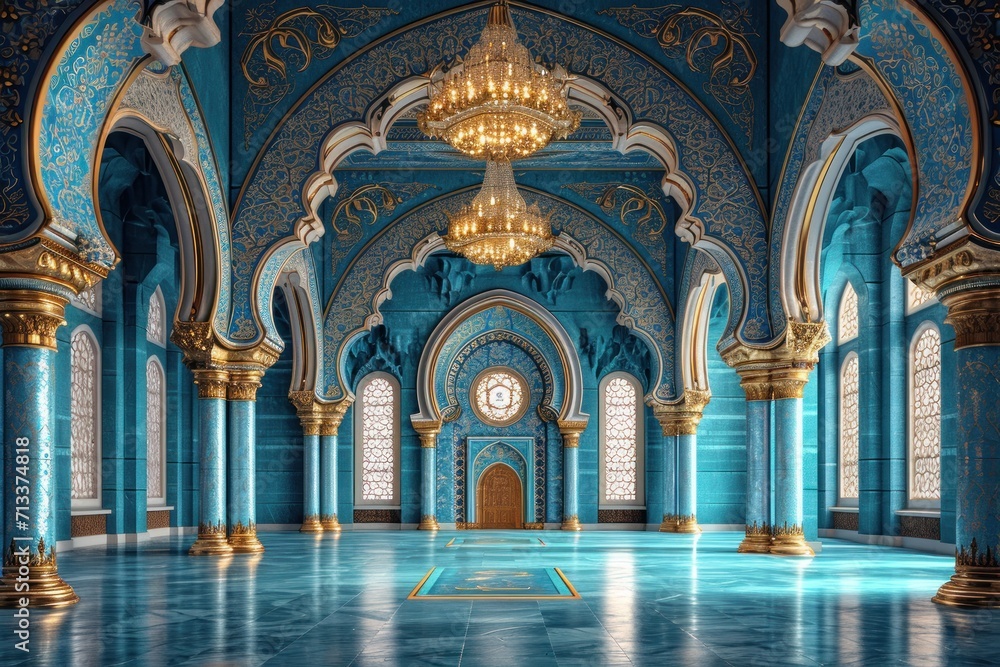 Majestic 3D Mosque Elaborate Crescent Ornaments in Rich Detail