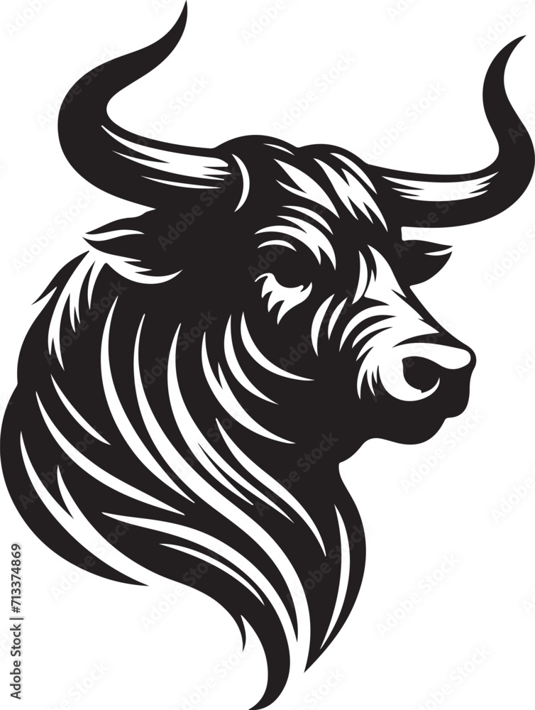 Obraz premium black and white bull head silhouette illustration