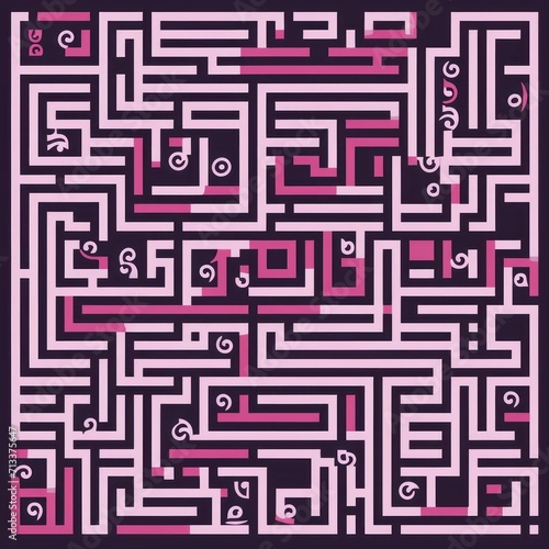 Random maze generator in the style of Jordn Grimmer, flat vector, pink and gray 