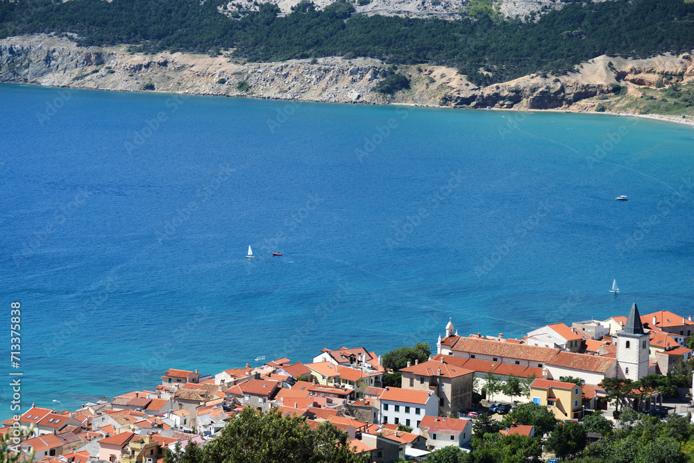 Top view of Baska Bay on the Island of Krk, Croatia
