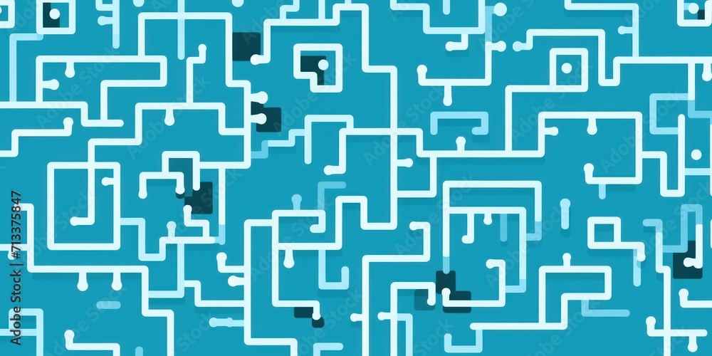 Random maze generator in the style of Jordn Grimmer, flat vector, sky blue and gray