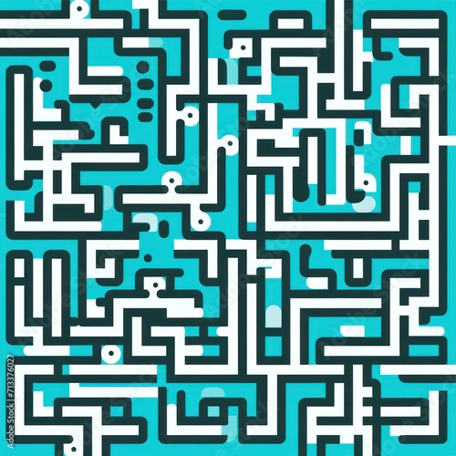 Random maze generator in the style of Jordn Grimmer, flat vector, cyan and gray 