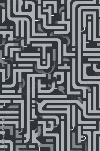 Random maze generator in the style of Jordn Grimmer, flat vector, gray and gray