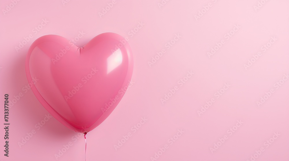 Pink heart shaped balloon on trendy color pastel background with empty space generated AI, Horizontal greeting card.