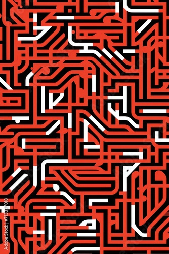 Random maze generator in the style of Jordn Grimmer, flat vector, red and gray