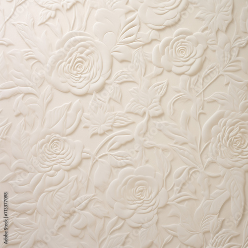 Elegant white floral bas-relief wall panel with three-dimensional flower design. © udomsin singjam
