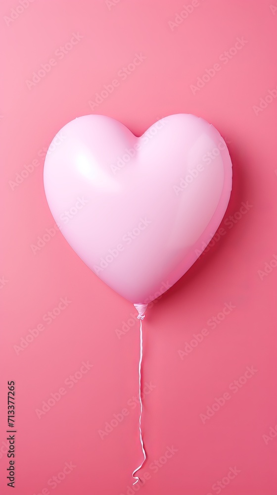 Pink heart shaped balloon on trendy color pastel background generated AI, Vertical greeting card.