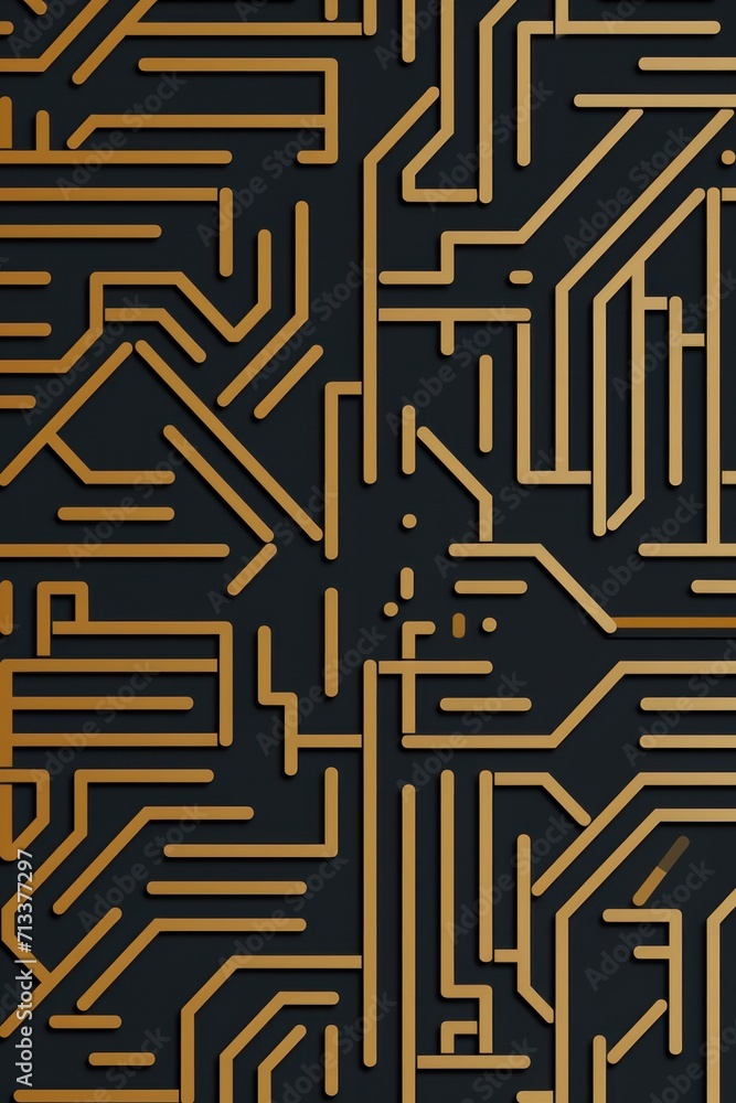 Random maze generator in the style of Jordn Grimmer, flat vector, gold and gray 