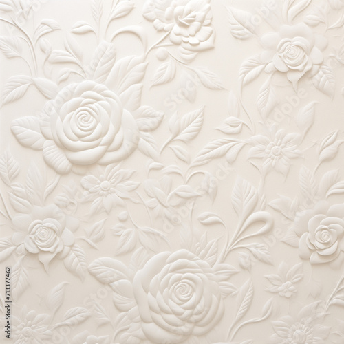 Elegant white floral bas-relief wall panel with three-dimensional flower design.