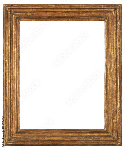 Antique wooden picture frame in PNG format on a transparent background.
