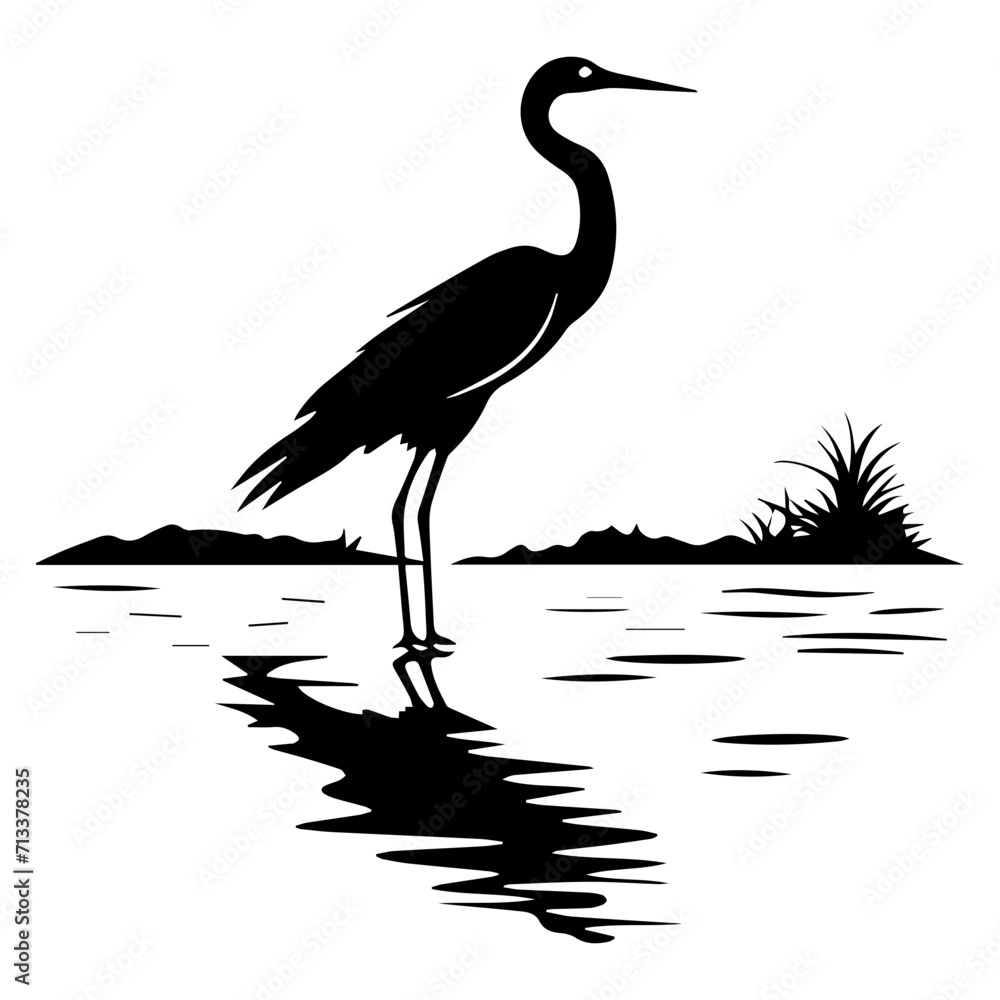 Fototapeta premium heron on water black silhouette logo svg vector, heron on water icon illustration.
