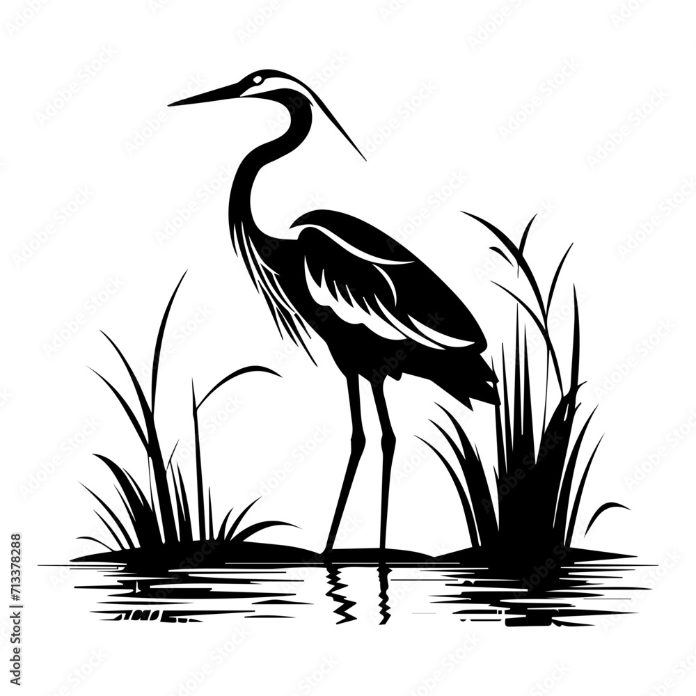 Obraz premium heron on water black silhouette logo svg vector, heron on water icon illustration.