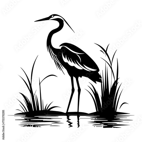 heron on water black silhouette logo svg vector, heron on water icon illustration. photo