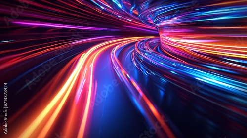 Abstract neon light trails with a sense of motion and energy background