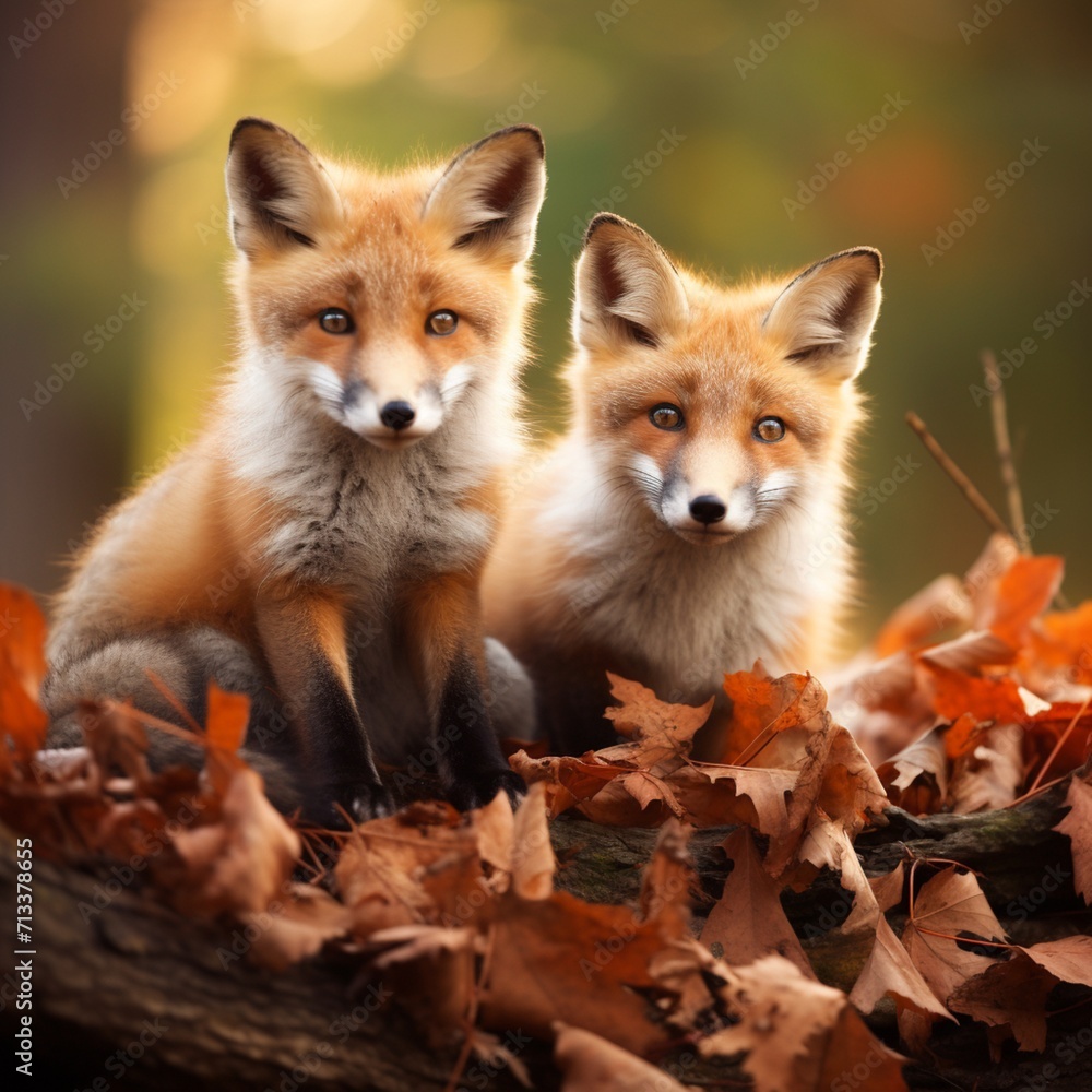 Fototapeta premium Very nice foxes looking forward image Generative AI