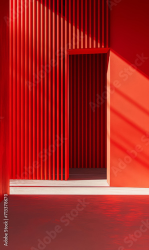 A futuristic door frame background  surrounded by red and orange walls.