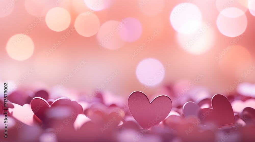 Lots of little hearts, a Valentine's day greeting card. Creative minimalistic pink and purple festive background with bokeh, generated by AI. Trendy pastel colors. Lots of little hearts, a Valentine's day greeting card. Creative minimalistic pink and purple festive background with bokeh, generated by AI. Trendy pastel colors.