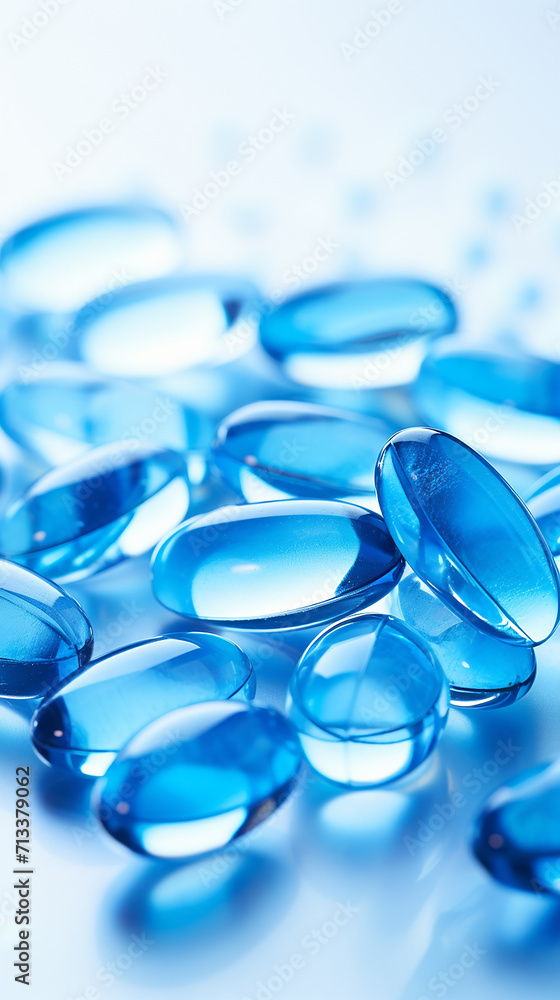 Soft gelatin capsules of blue color containing vitamins or oil Soft gelatin capsules of blue color containing vitamins or oil