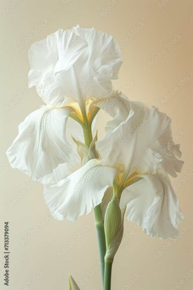 Obraz premium White iris flower soft elegant vertical background, card template