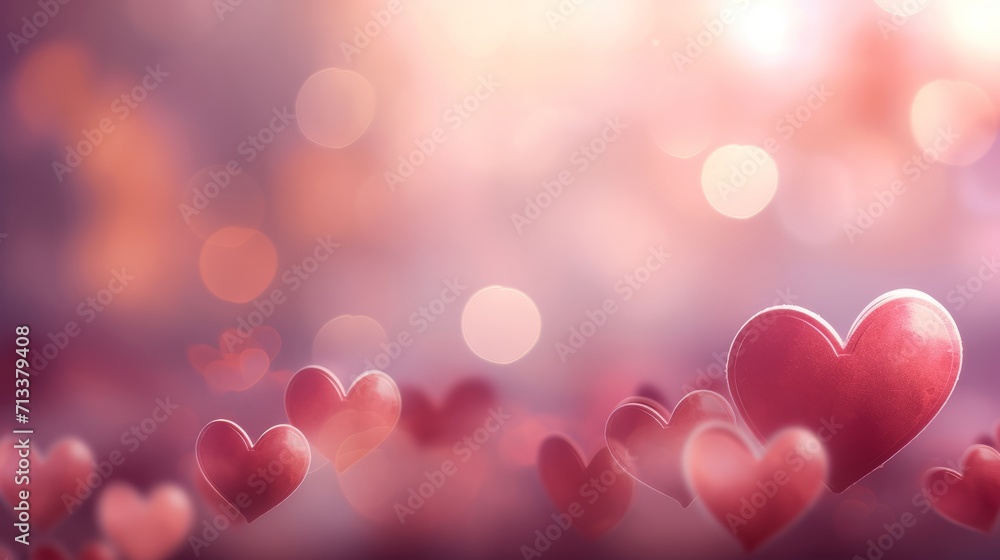 Lots of little hearts, a Valentine's day greeting card. Creative minimalistic pink and purple festive background with bokeh, generated by AI. Trendy pastel colors. Lots of little hearts, a Valentine's day greeting card. Creative minimalistic pink and purple festive background with bokeh, generated by AI. Trendy pastel colors.